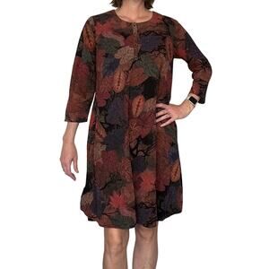 70s Leaf Leaves Botanical Autumnal Shift Dress